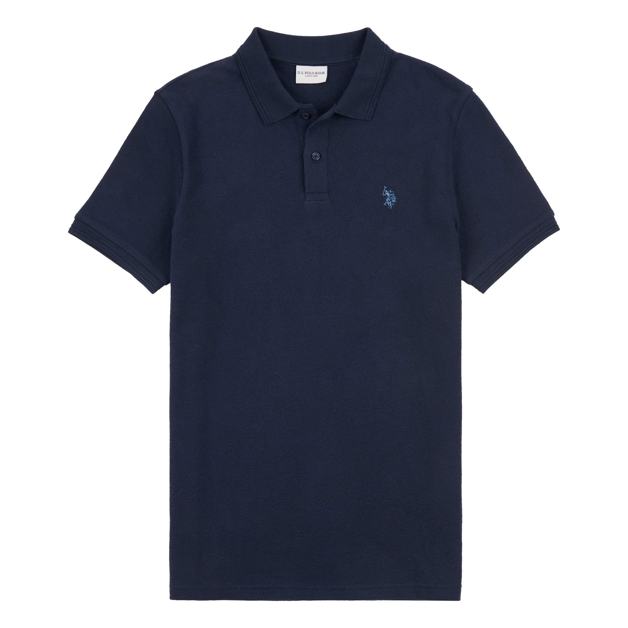 Mens Textured Terry Polo Shirt in Dark Sapphire Navy / Moonlight Blue DHM