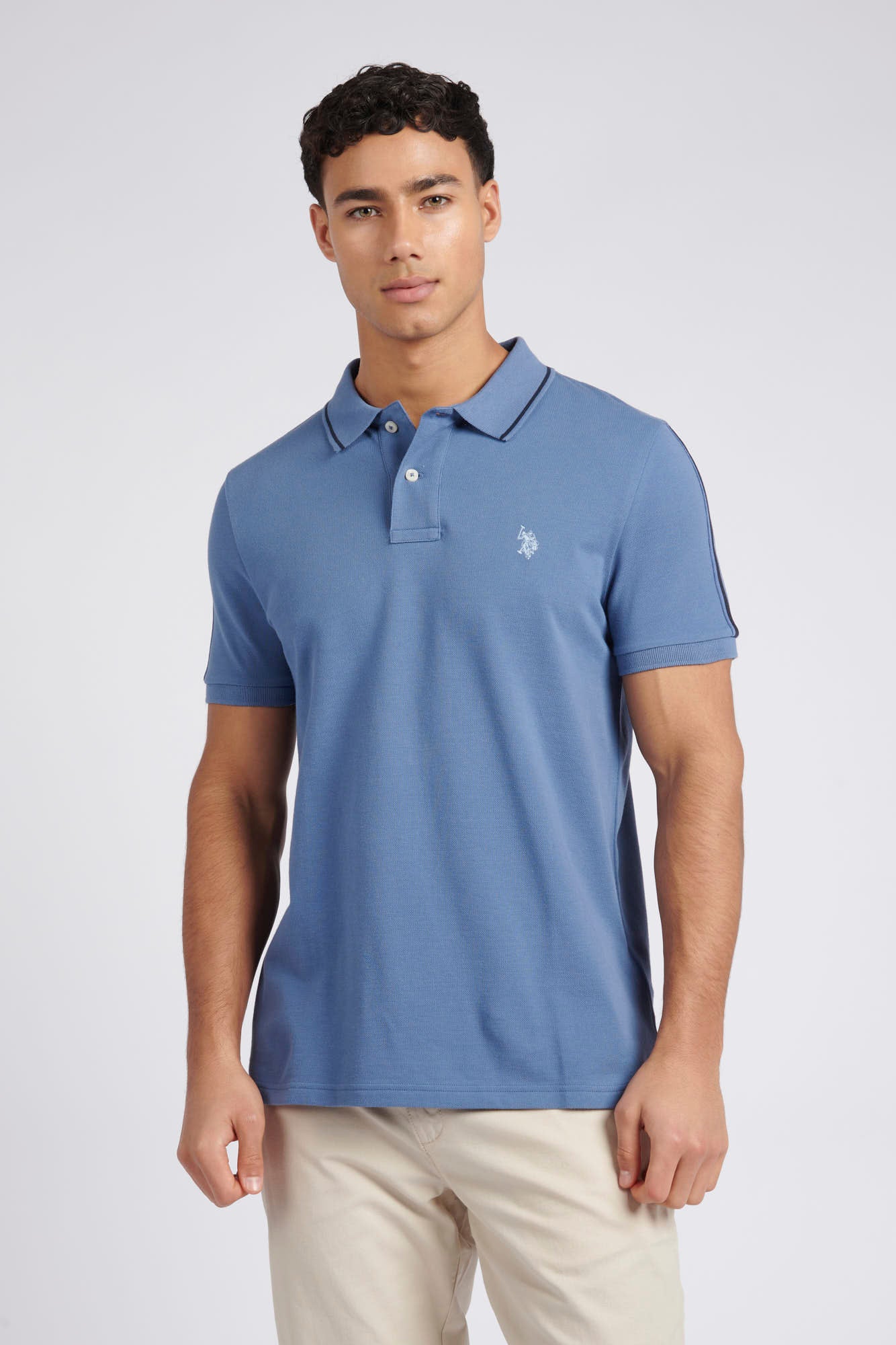 Mens Regular Fit Taped Polo Shirt in Moonlight Blue