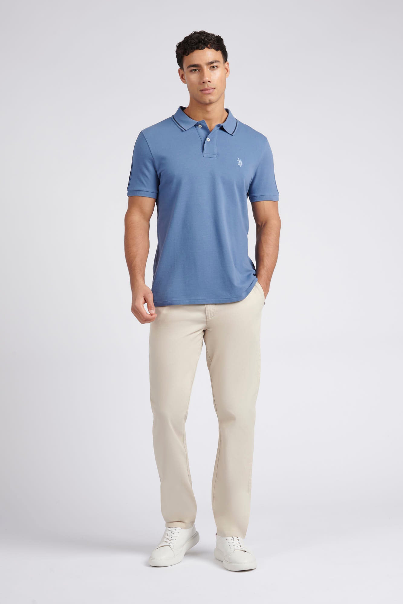 Mens Regular Fit Taped Polo Shirt in Moonlight Blue