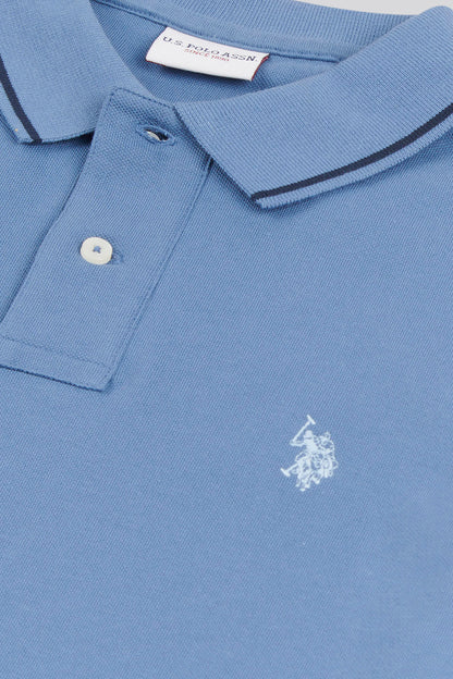 Mens Regular Fit Taped Polo Shirt in Moonlight Blue