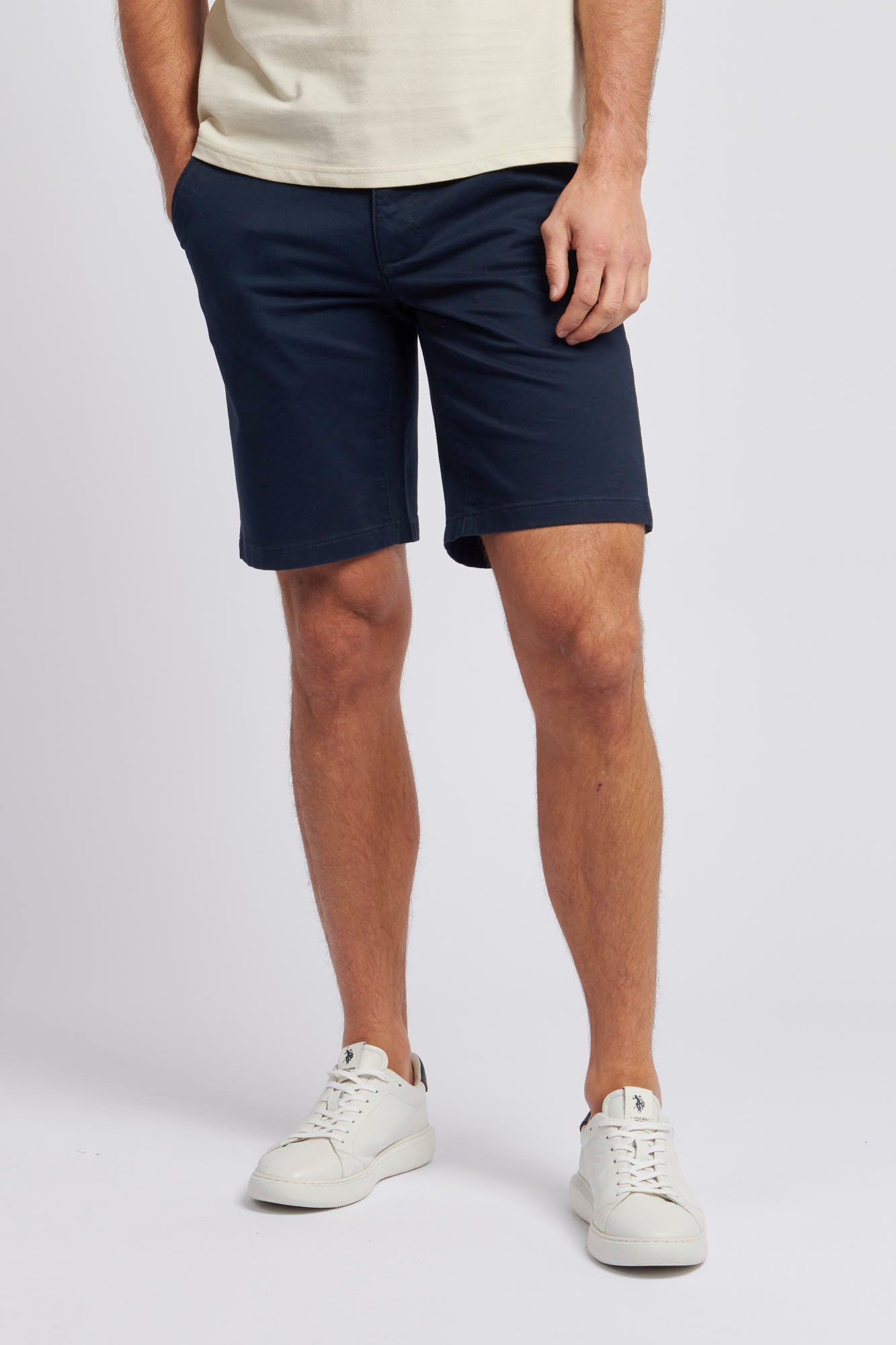 U.S. Polo Assn. Mens Classic Chinos Shorts in Dark Sapphire Navy / Haute Red DHM