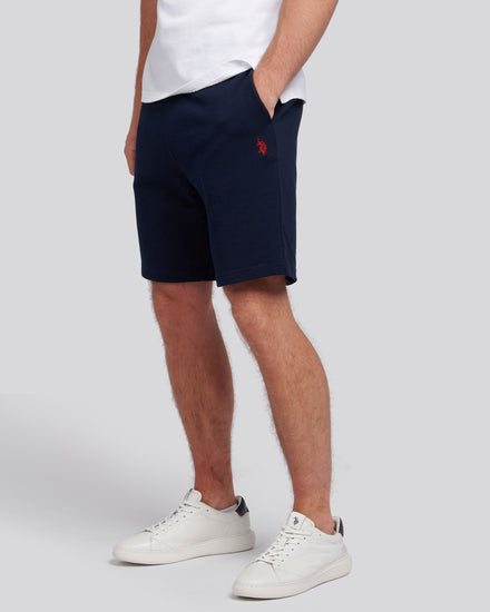 Mens Double Horsemen Sweat Shorts in Dark Sapphire Navy / Haute Red DHM