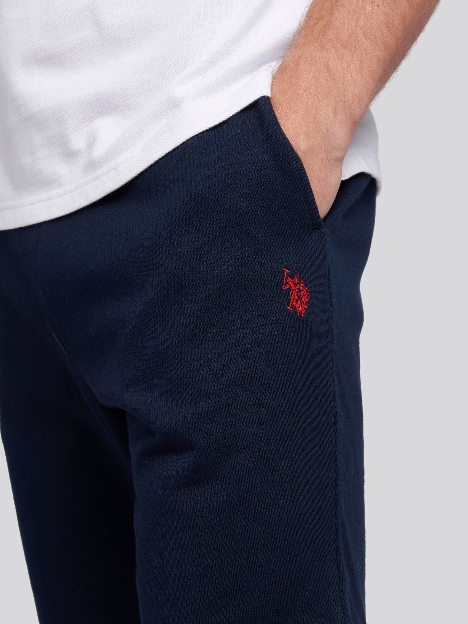 Mens Double Horsemen Sweat Shorts in Dark Sapphire Navy / Haute Red DHM