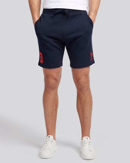 Mens Player 3 Sweat Shorts in Dark Sapphire Navy / Haute Red DHM