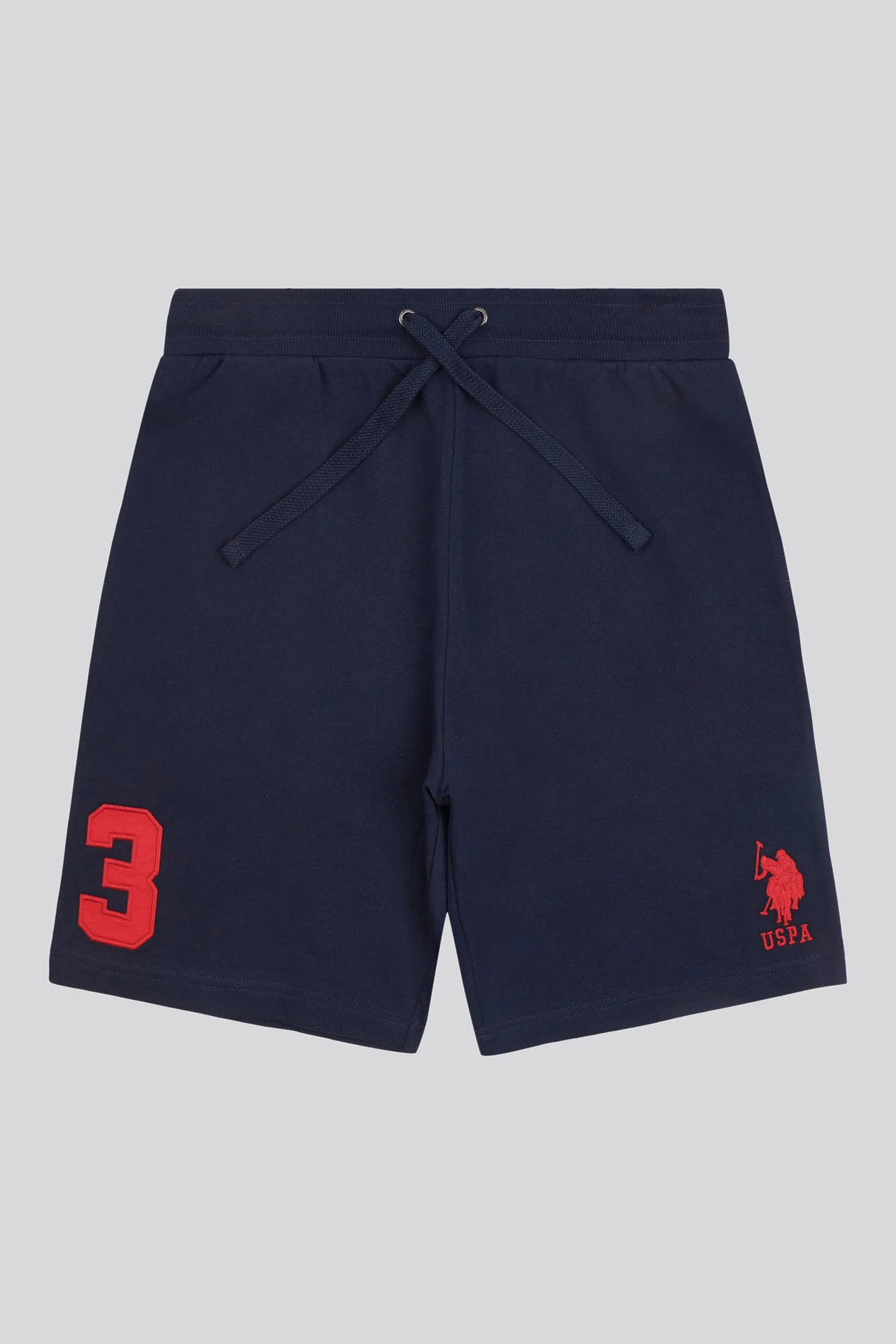 Mens Classic Fit Player 3 Sweat Shorts in Dark Sapphire Navy / Haute Red DHM