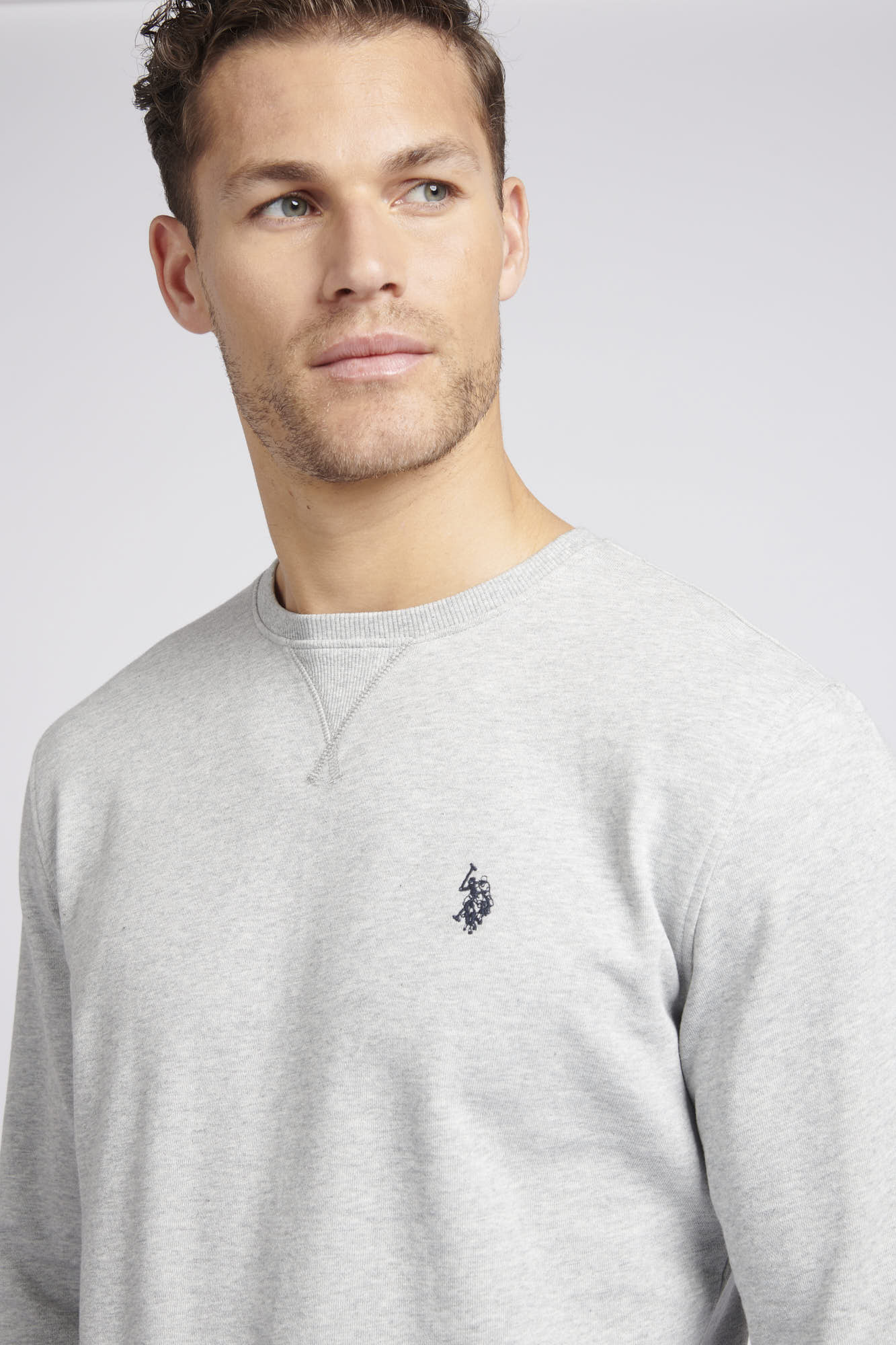 Mens Classic Fit Double Horsemen Sweatshirt in Mid Grey Marl