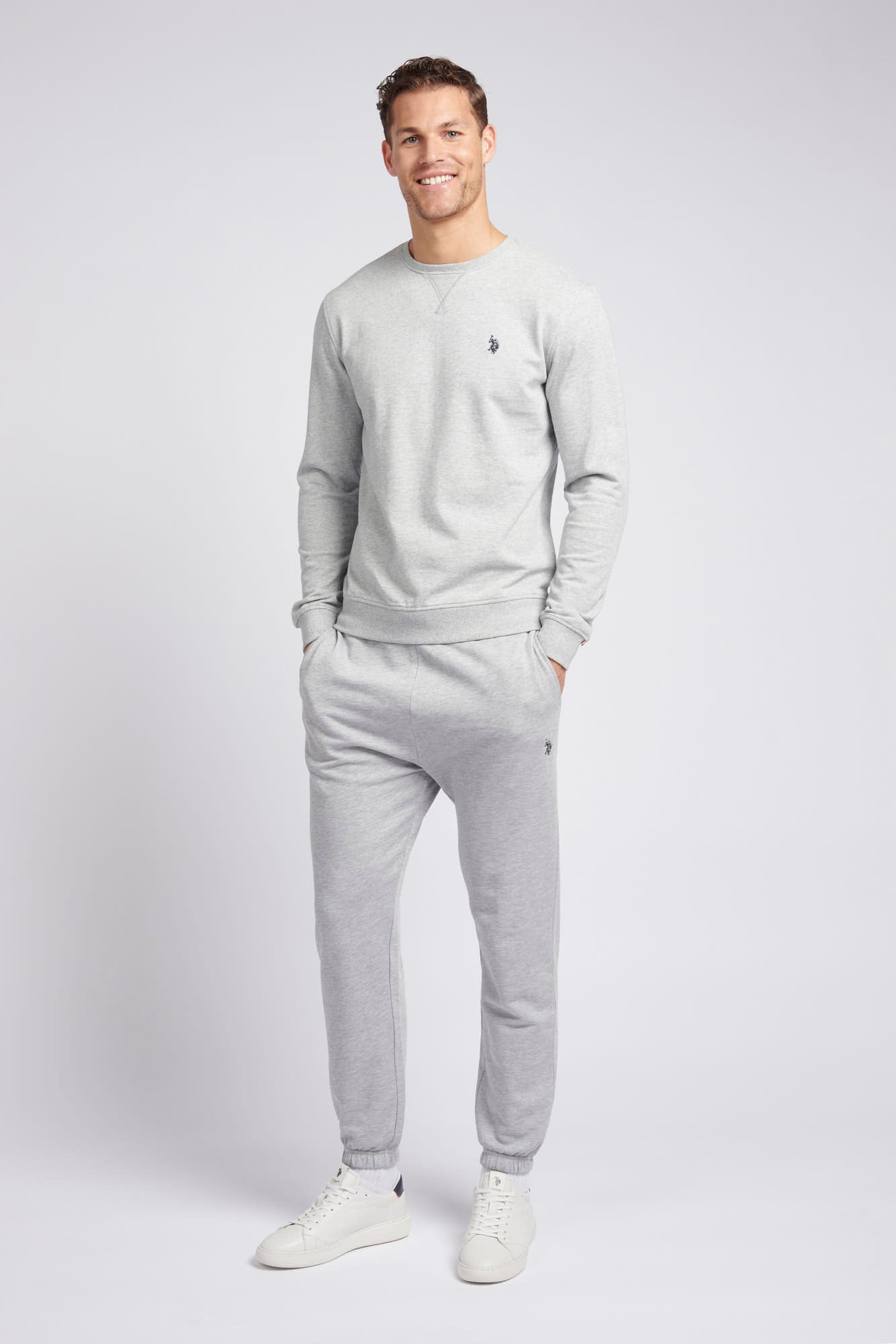 Mens Classic Fit Double Horsemen Sweatshirt in Mid Grey Marl