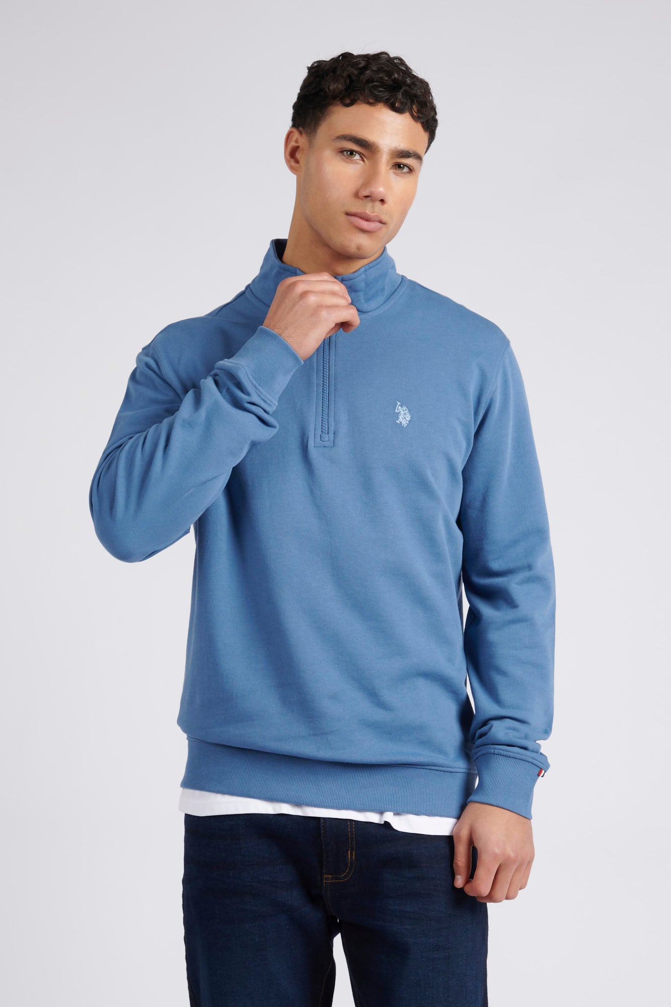 Mens Classic Fit 1/4 Zip Sweatshirt in Blue Horizon