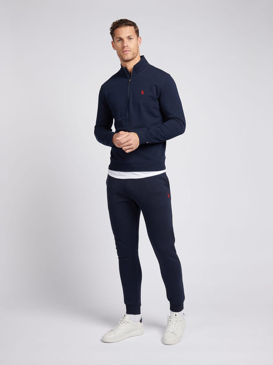 Mens 1/4 Zip Sweatshirt in Dark Sapphire Navy / Haute Red DHM