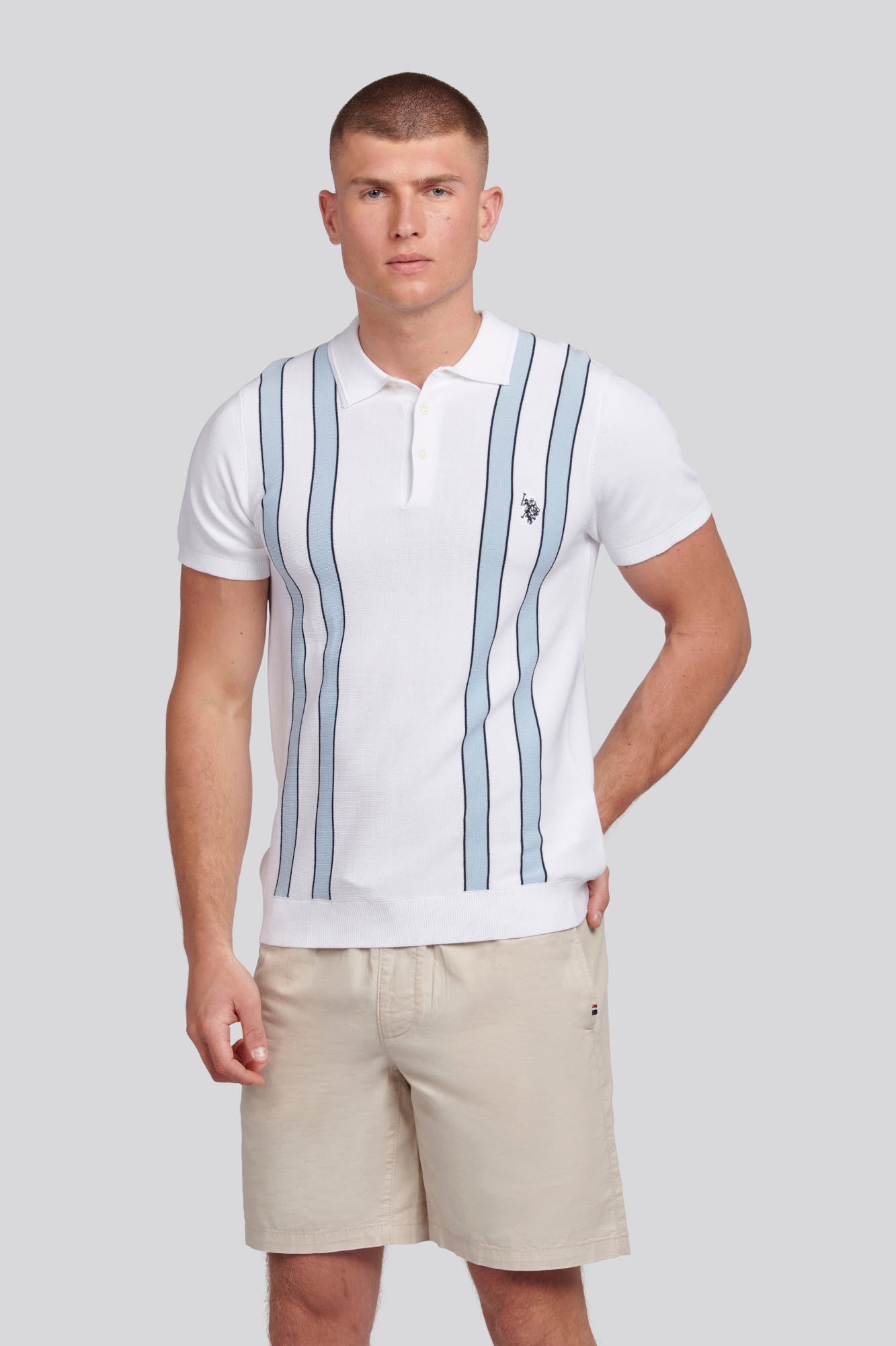 U.S. Polo Assn. Mens Regular Fit Vertical Stripe Knit Polo Shirt in Bright White