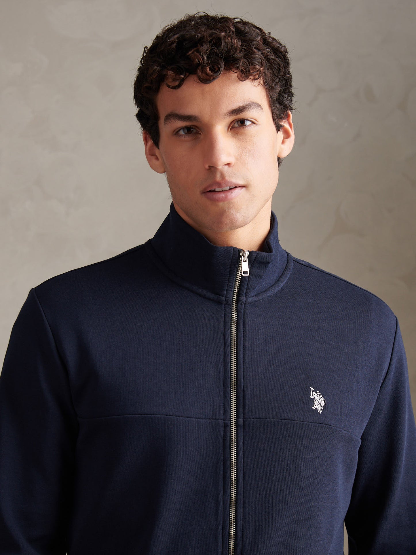 Mens Classic Fit Luxe Funnel Tracksuit Top in Dark Sapphire Navy / White DHM