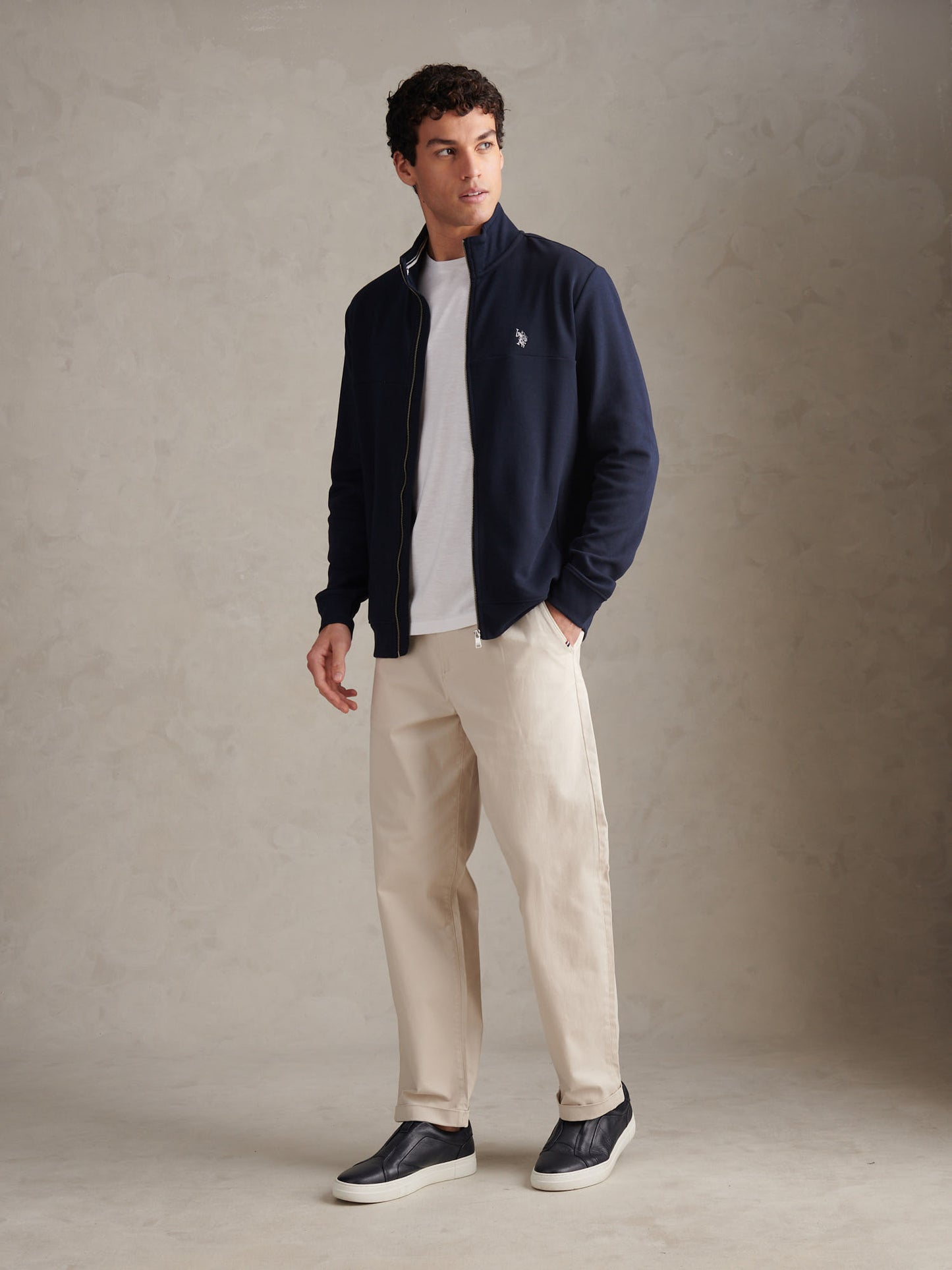 Mens Classic Fit Luxe Funnel Tracksuit Top in Dark Sapphire Navy / White DHM