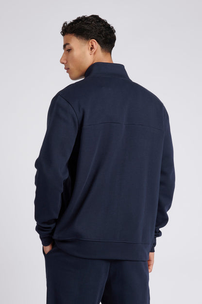 Mens Classic Fit Luxe Funnel Tracksuit Top in Dark Sapphire Navy / White DHM