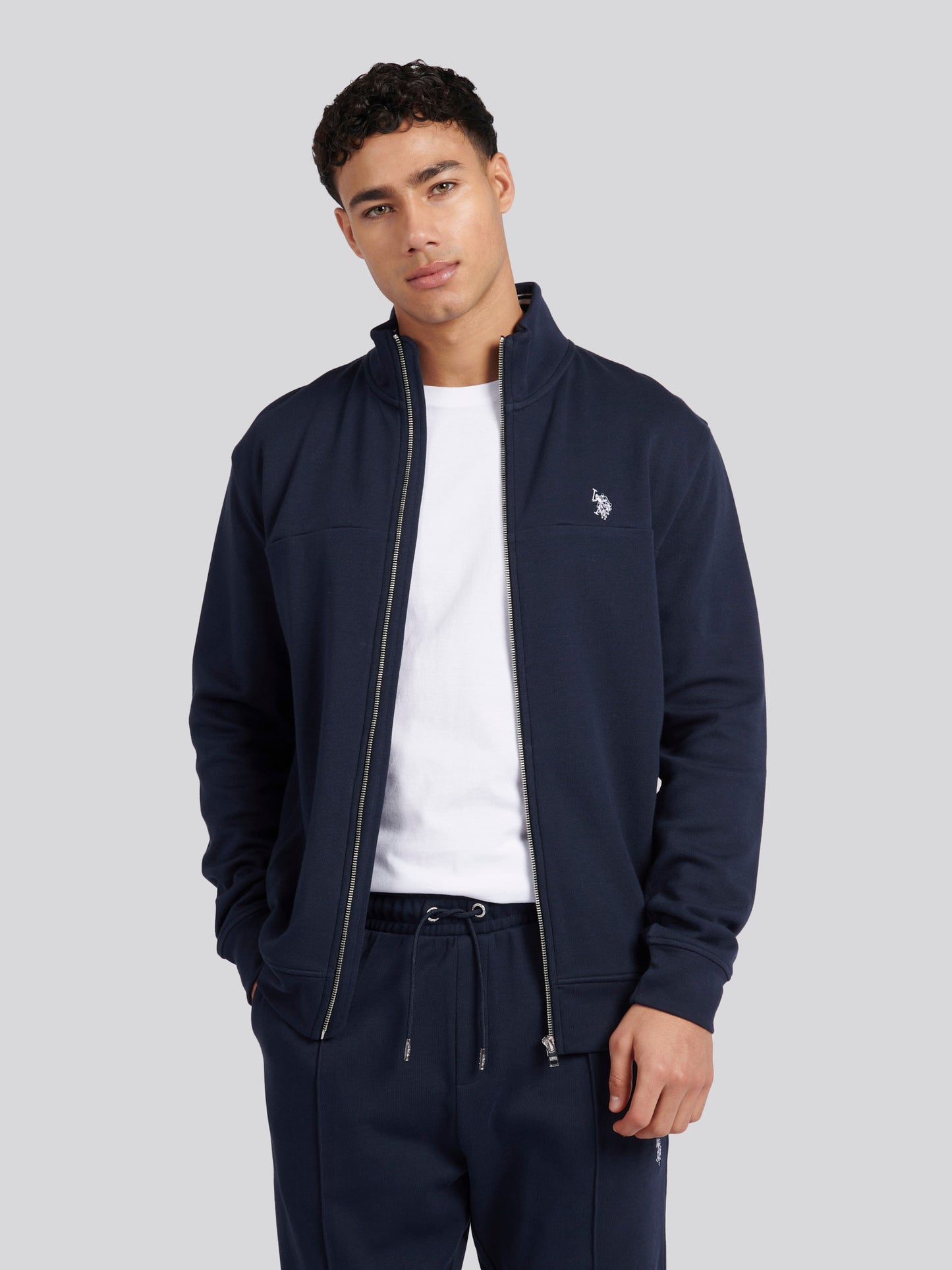 Mens Classic Fit Luxe Funnel Tracksuit Top in Dark Sapphire Navy / White DHM