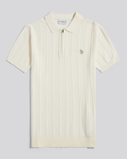 Mens Zip Knit  Polo Shirt Whisper White
