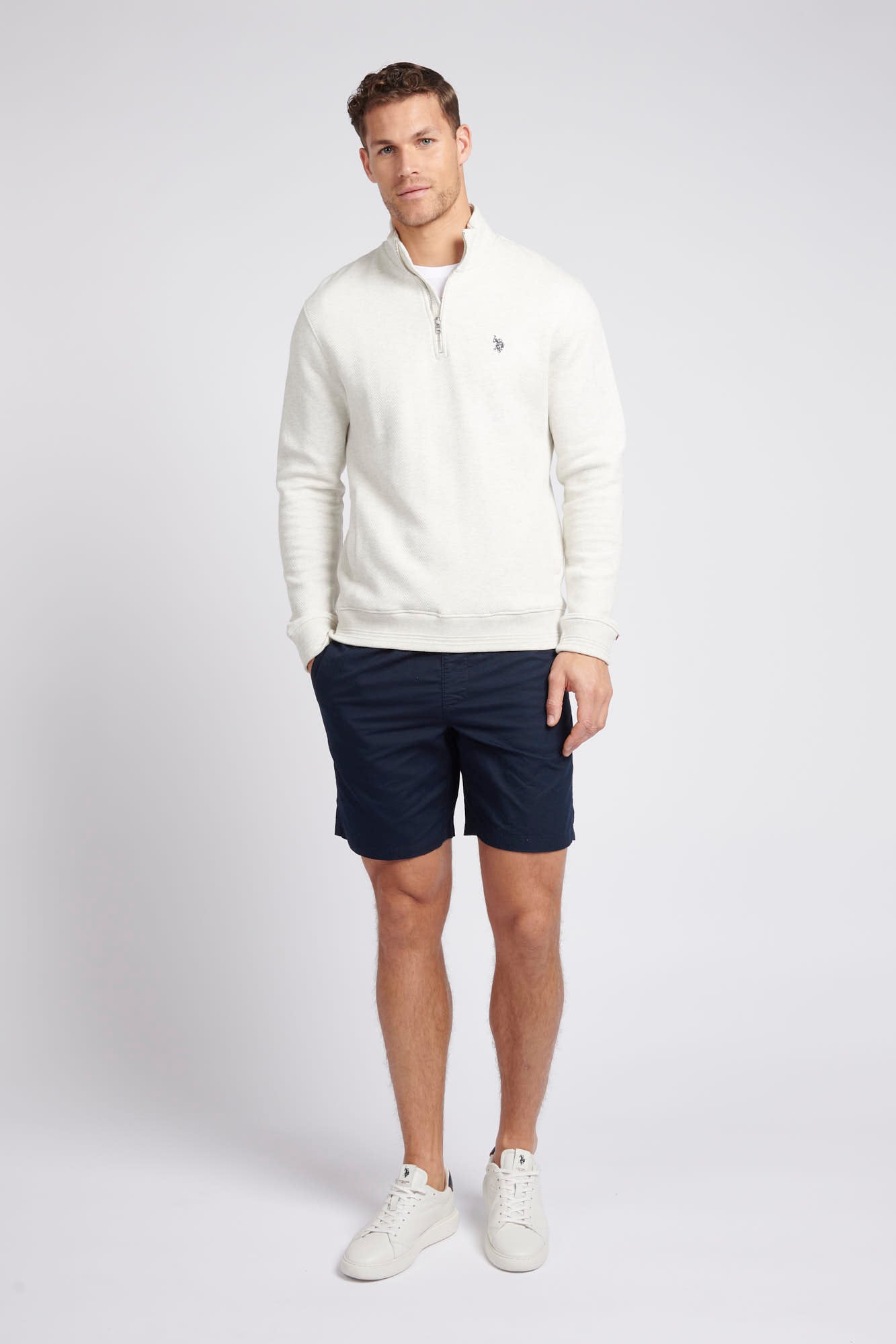 Men's Herringbone ¼ Zip Sweatshirt in Light Grey Marl