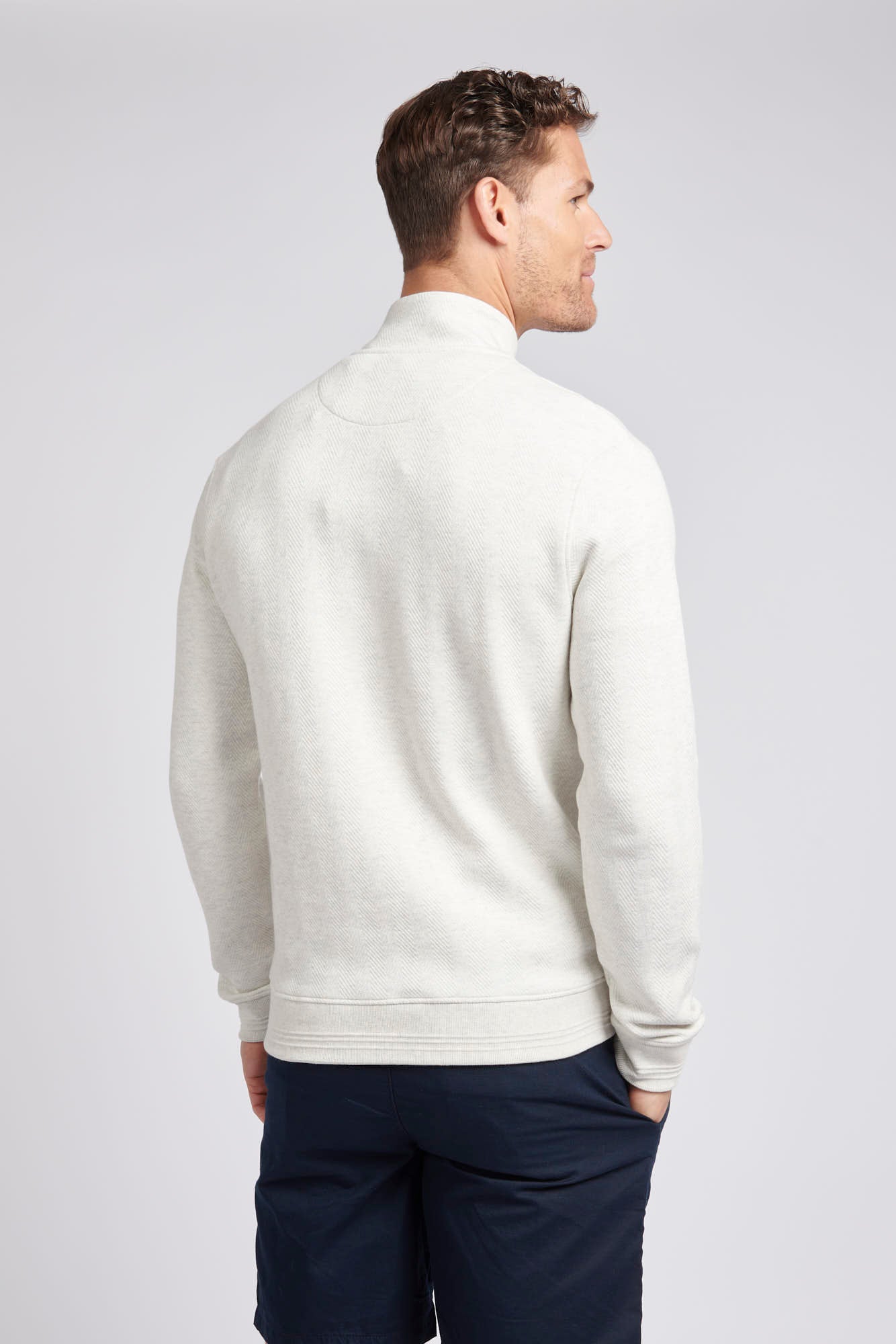 Men's Herringbone ¼ Zip Sweatshirt in Light Grey Marl