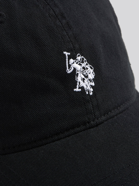 Mens Washed Casual Cap in Black Bright White DHM