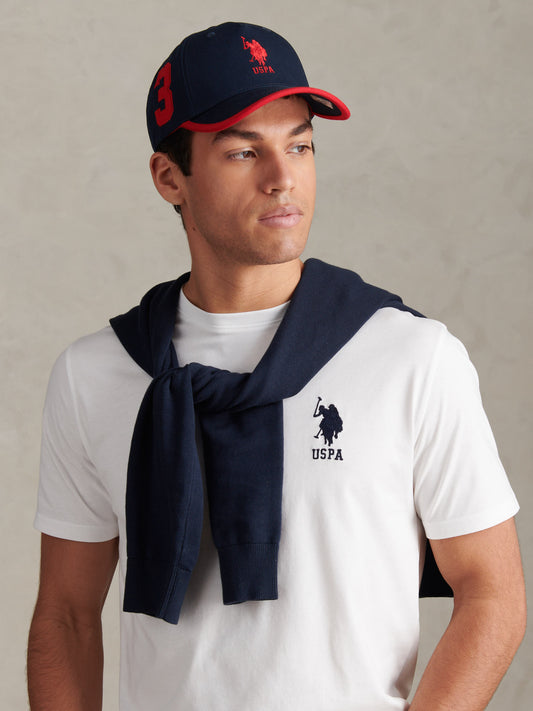 Mens Player 3 Baseball Cap in Dark Sapphire Navy / Haute Red DHM