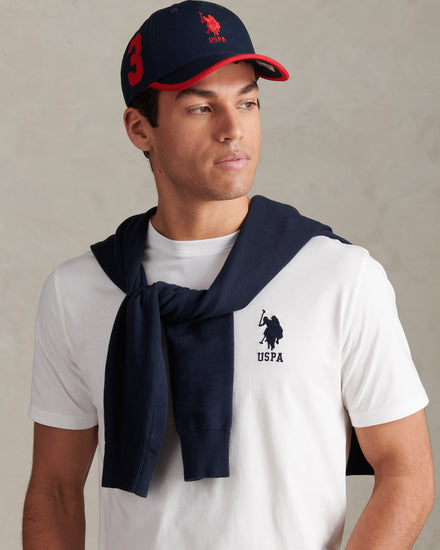 Mens Player 3 Baseball Cap in Dark Sapphire Navy / Haute Red DHM