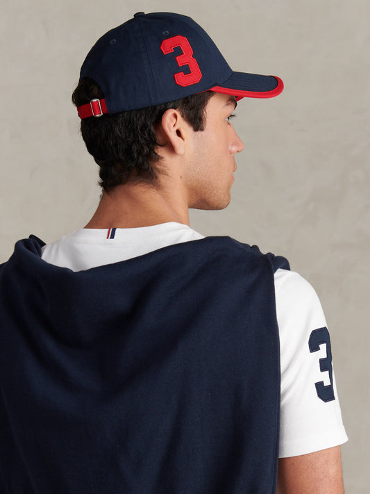 Mens Player 3 Baseball Cap in Dark Sapphire Navy / Haute Red DHM