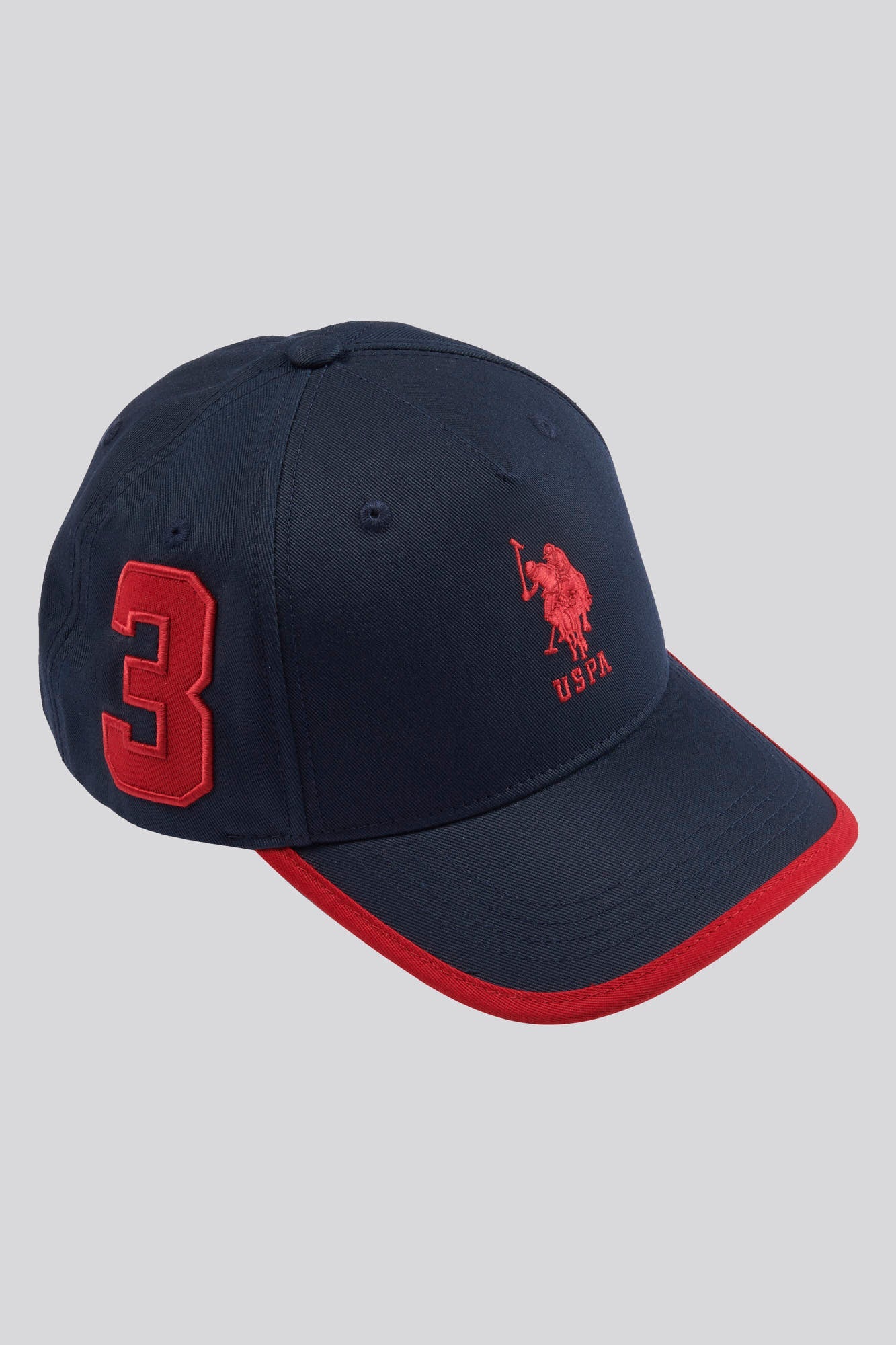 U.S. Polo Assn. Mens Player 3 Baseball Cap in Dark Sapphire Navy / Haute Red DHM