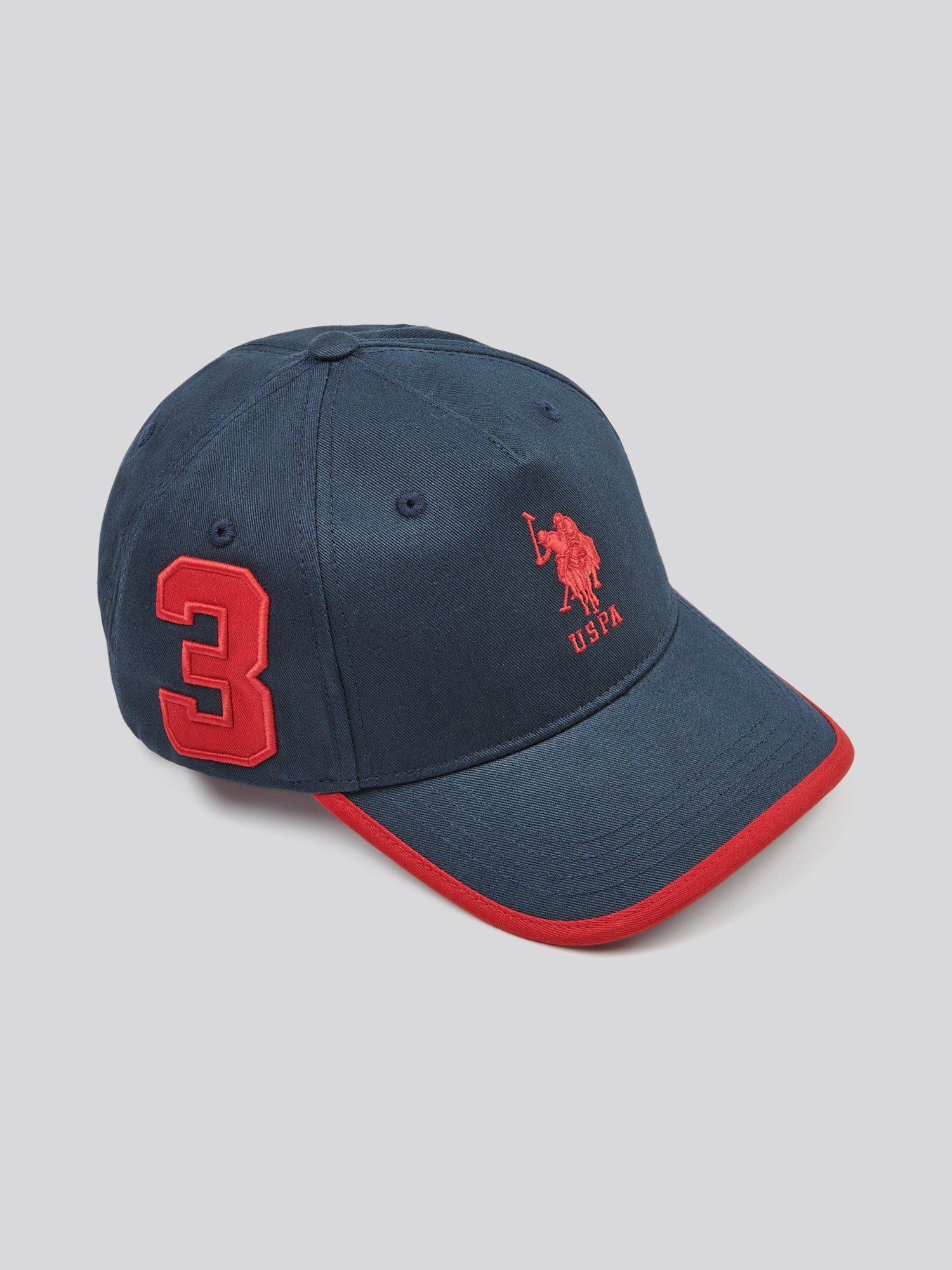 Mens Player 3 Baseball Cap in Dark Sapphire Navy / Haute Red DHM