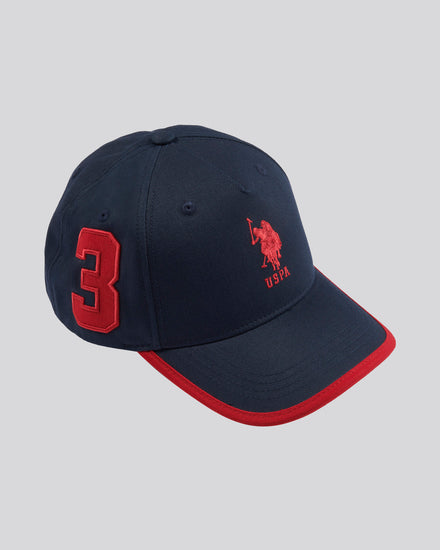 Mens Player 3 Baseball Cap in Dark Sapphire Navy / Haute Red DHM