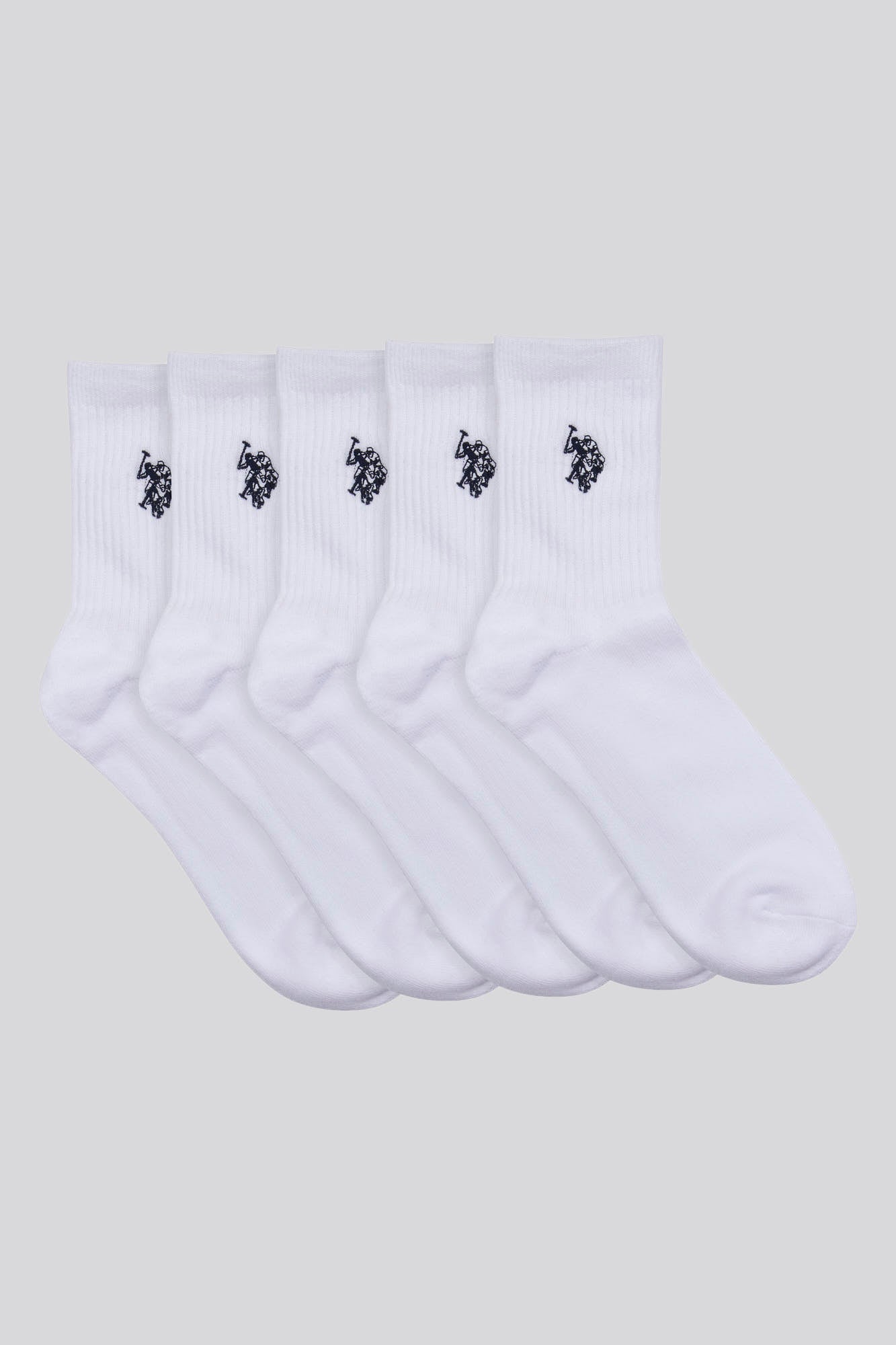 U.S. Polo Assn. Mens Five Pack Quarter Sports Socks in Bright White