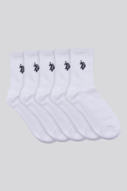 U.S. Polo Assn. Mens Five Pack Quarter Sports Socks in Bright White