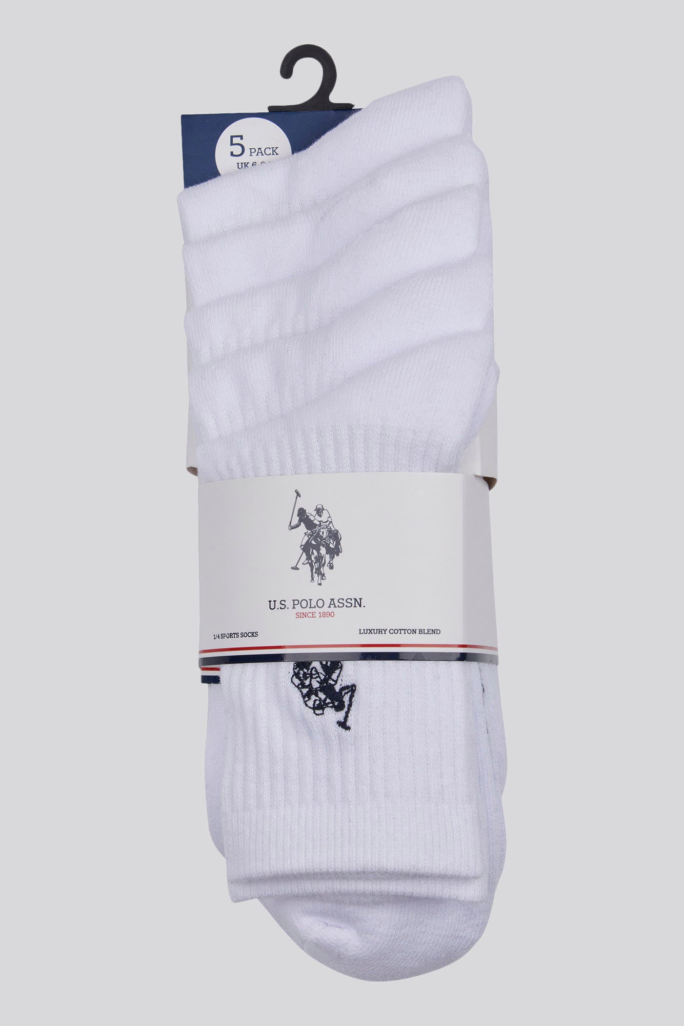 Mens Five Pack Quarter Sports Socks in Bright White