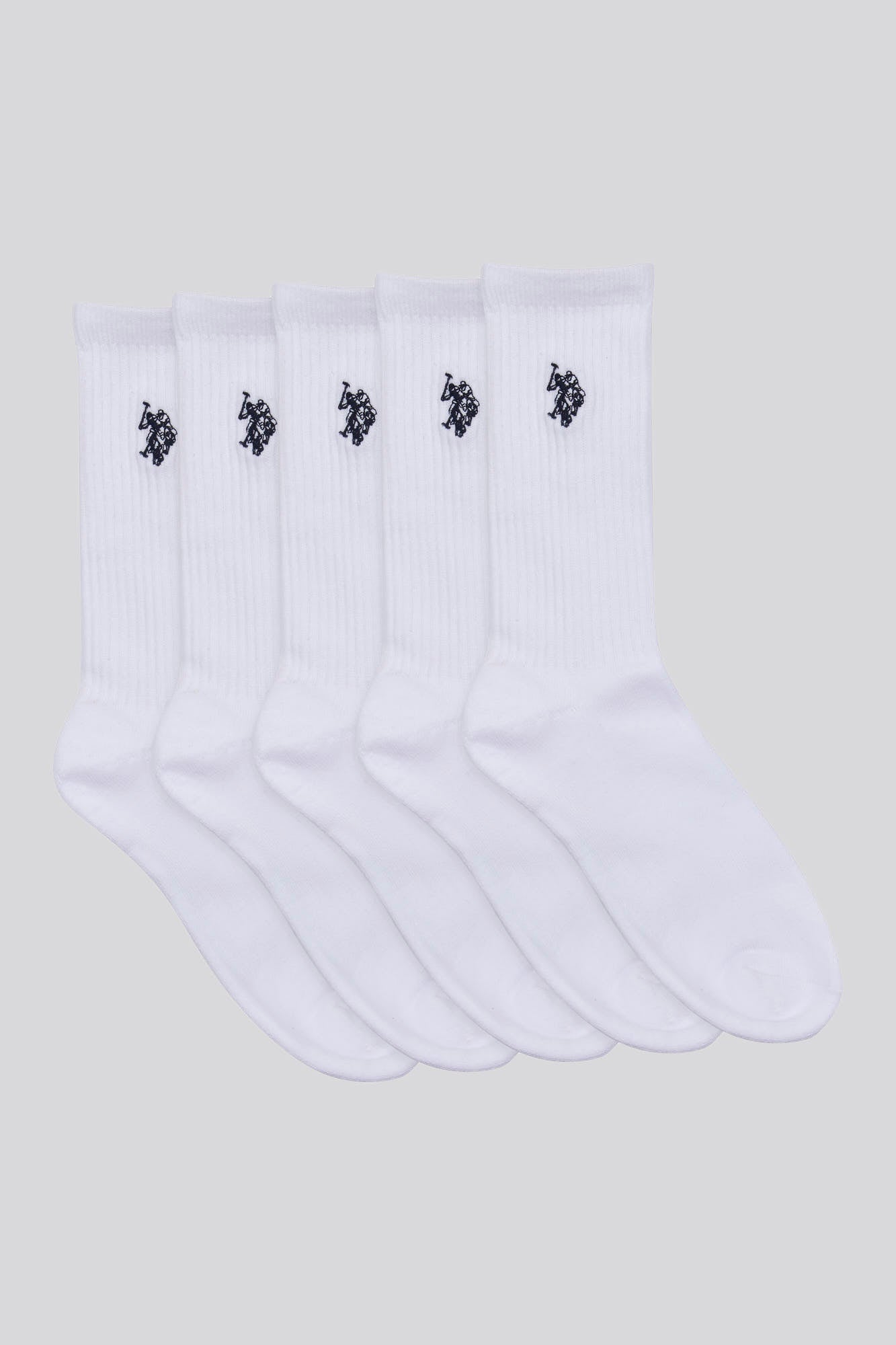 U.S. Polo Assn. Mens Five Pack Classic Sports Socks in Bright White