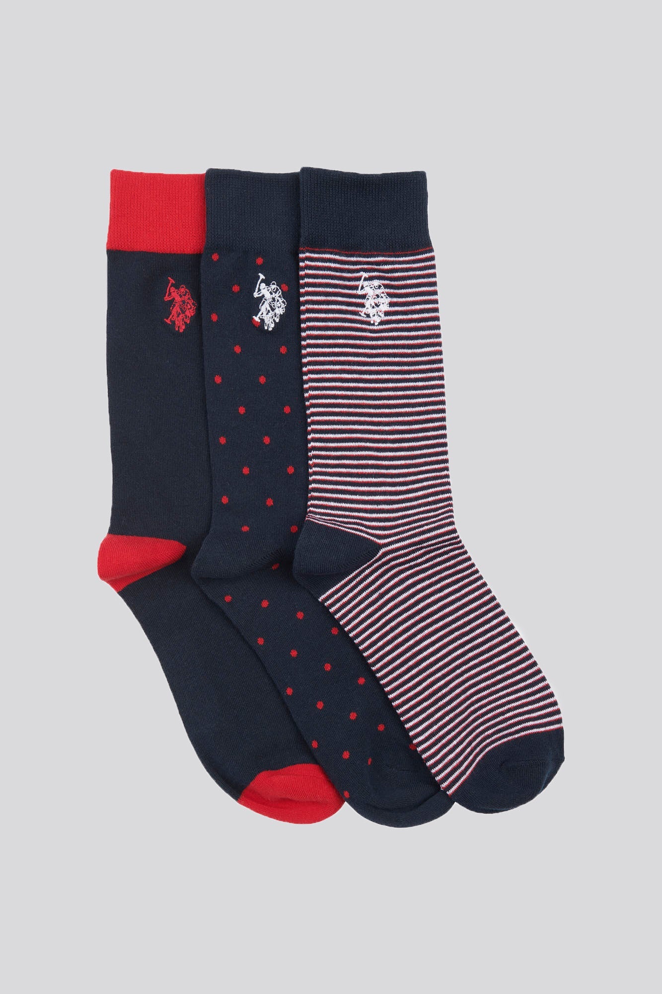 U.S. Polo Assn. Mens Three Pack Branded Smart Socks in Dark Sapphire Navy