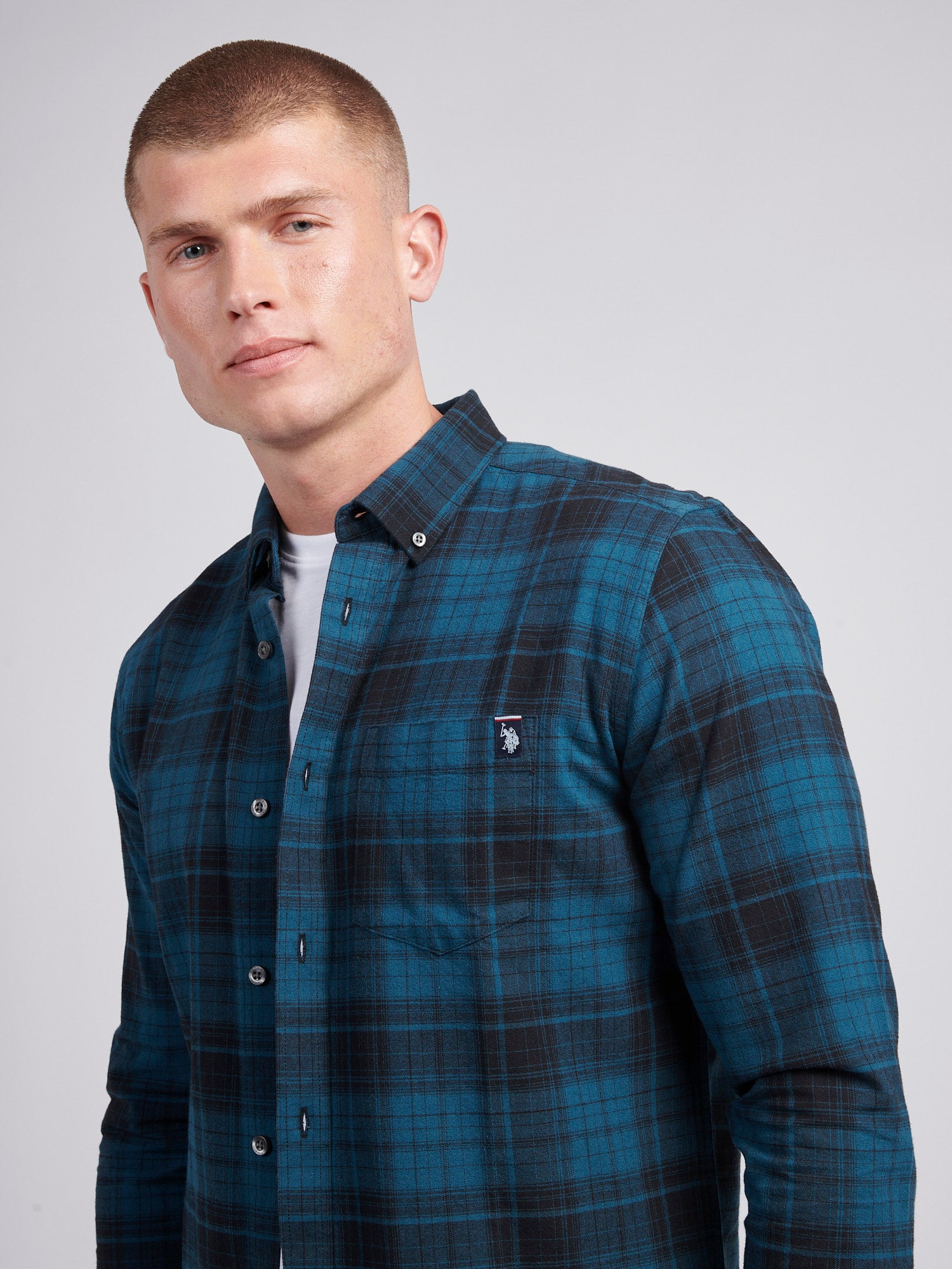 Mens Peached Oxford Check Shirt in Black