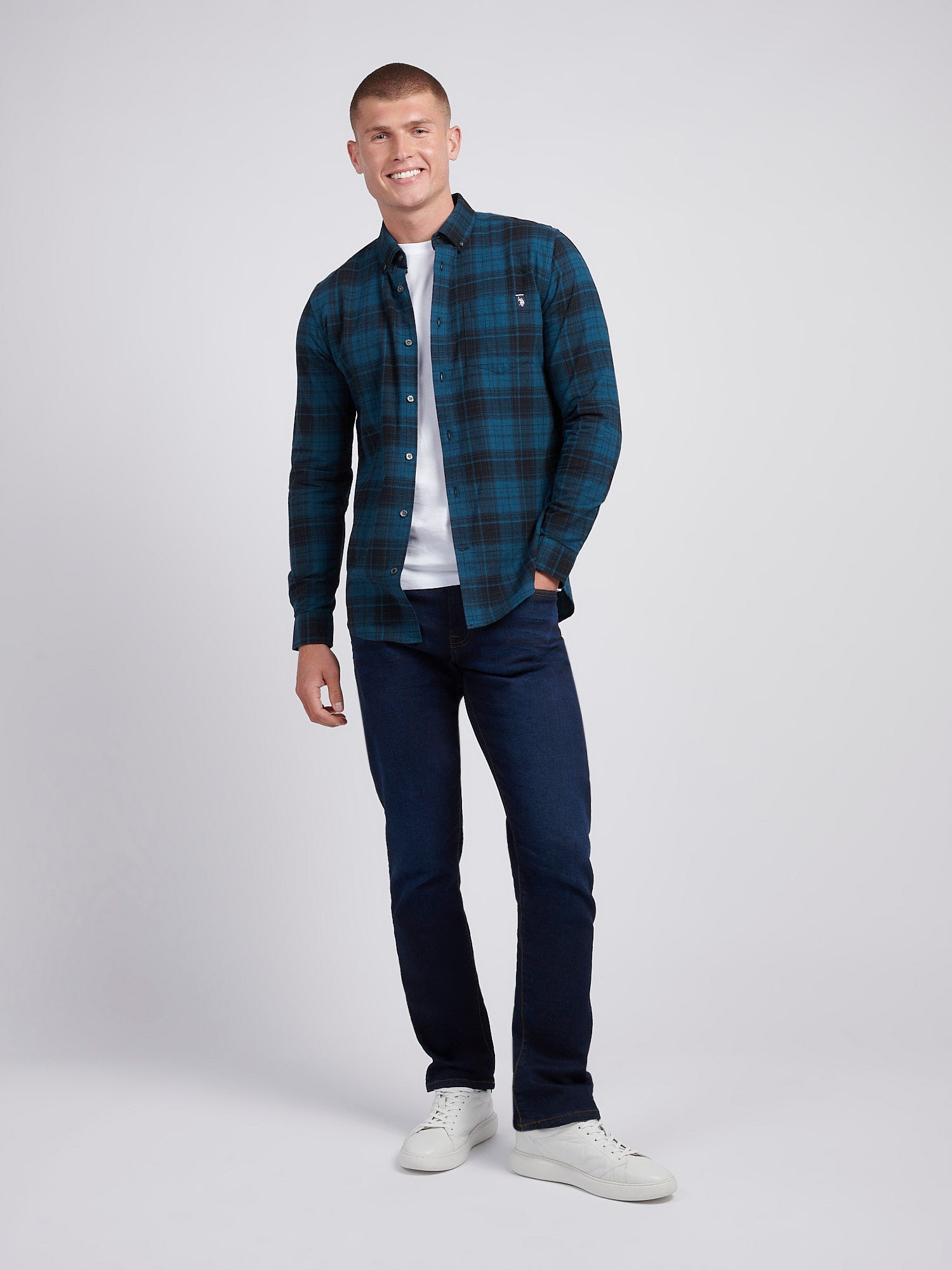 Mens Peached Oxford Check Shirt in Black