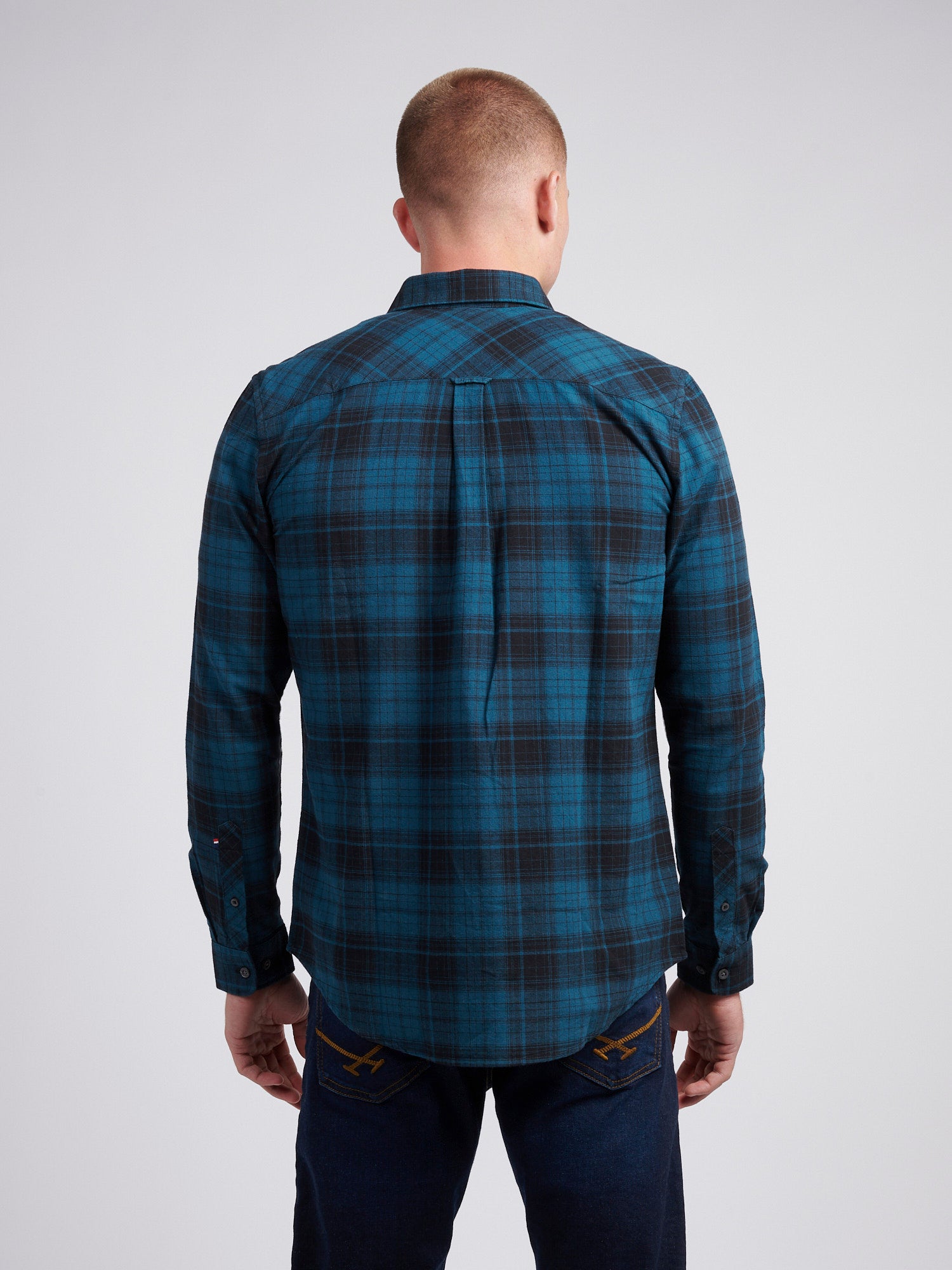 Mens Peached Oxford Check Shirt in Black