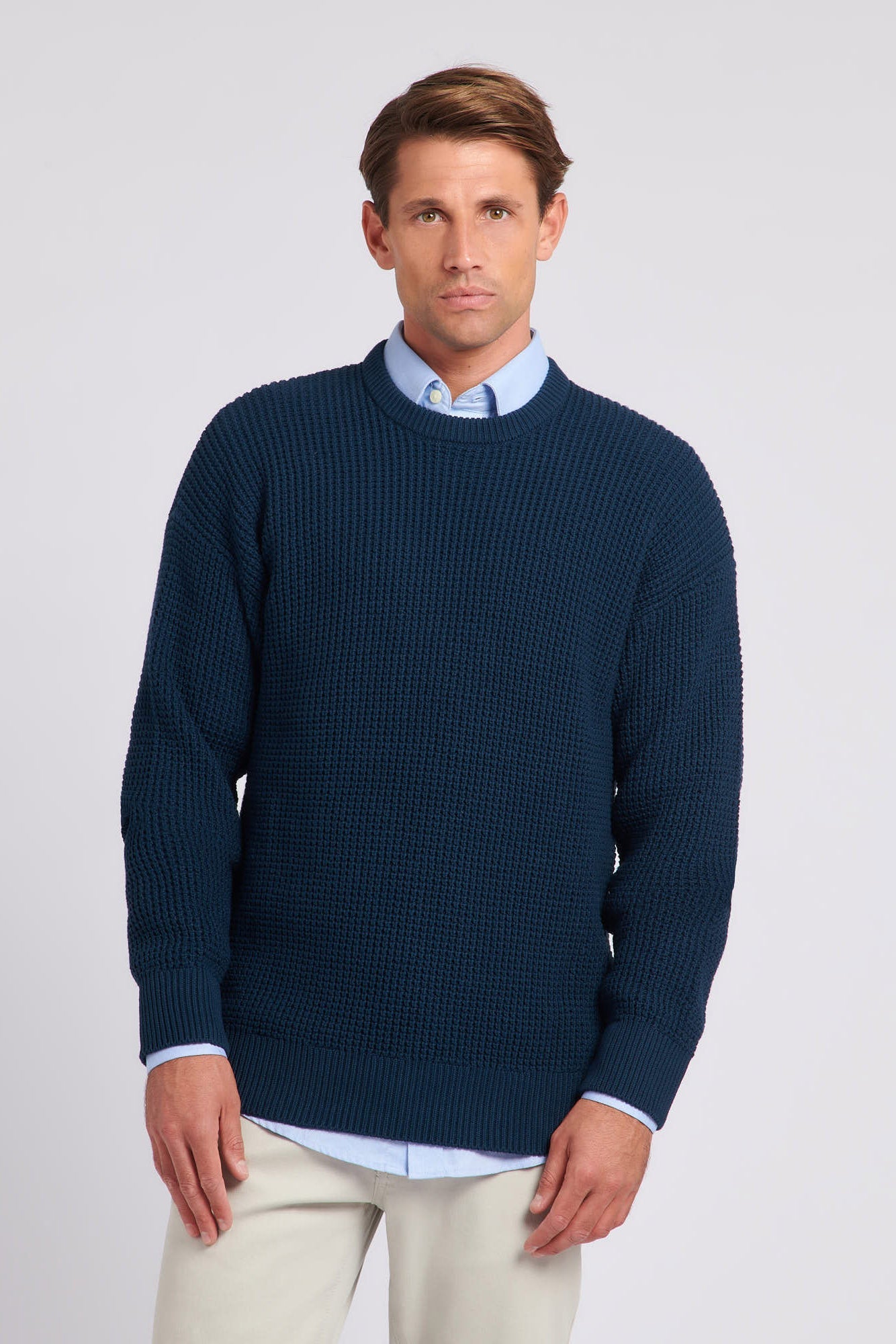 U.S. Polo Assn. Mens Waffle Knit Crew Neck Jumper in Total Eclipse