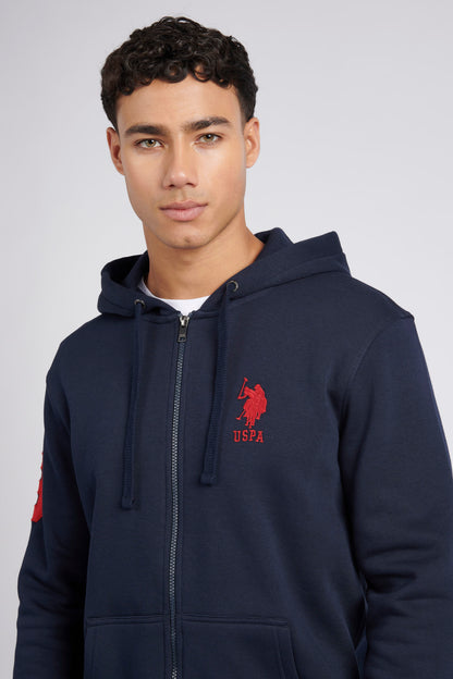 Mens Classic Fit Player 3 Zip Hoodie in Dark Sapphire Navy / Haute Red DHM