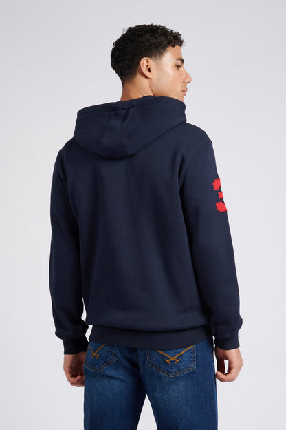 Mens Classic Fit Player 3 Zip Hoodie in Dark Sapphire Navy / Haute Red DHM