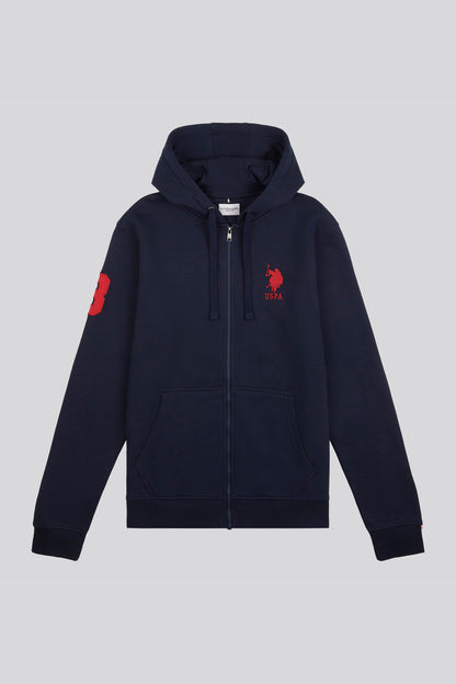 Mens Classic Fit Player 3 Zip Hoodie in Dark Sapphire Navy / Haute Red DHM