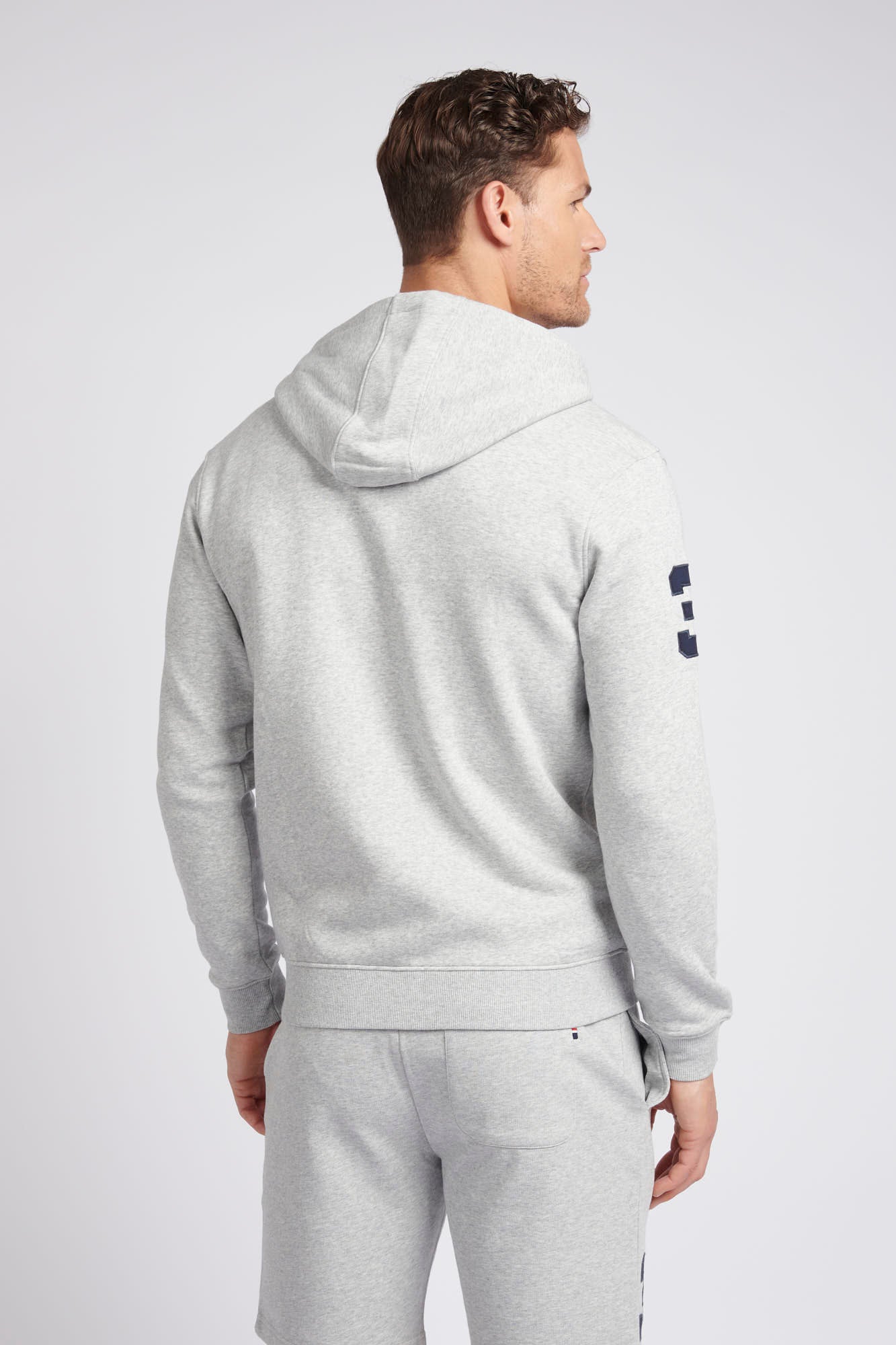 Mens Classic Fit Player 3 Zip Hoodie in Mid Grey Marl