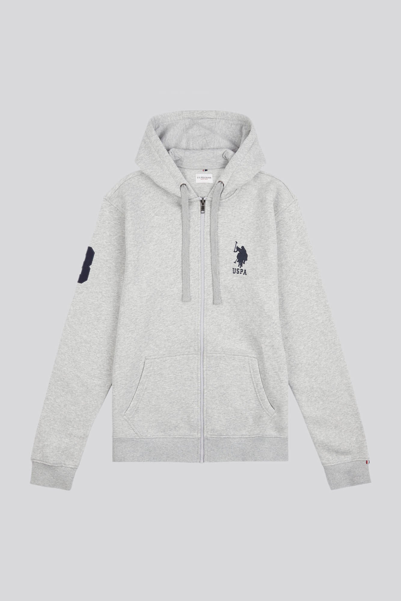 Mens Classic Fit Player 3 Zip Hoodie in Mid Grey Marl