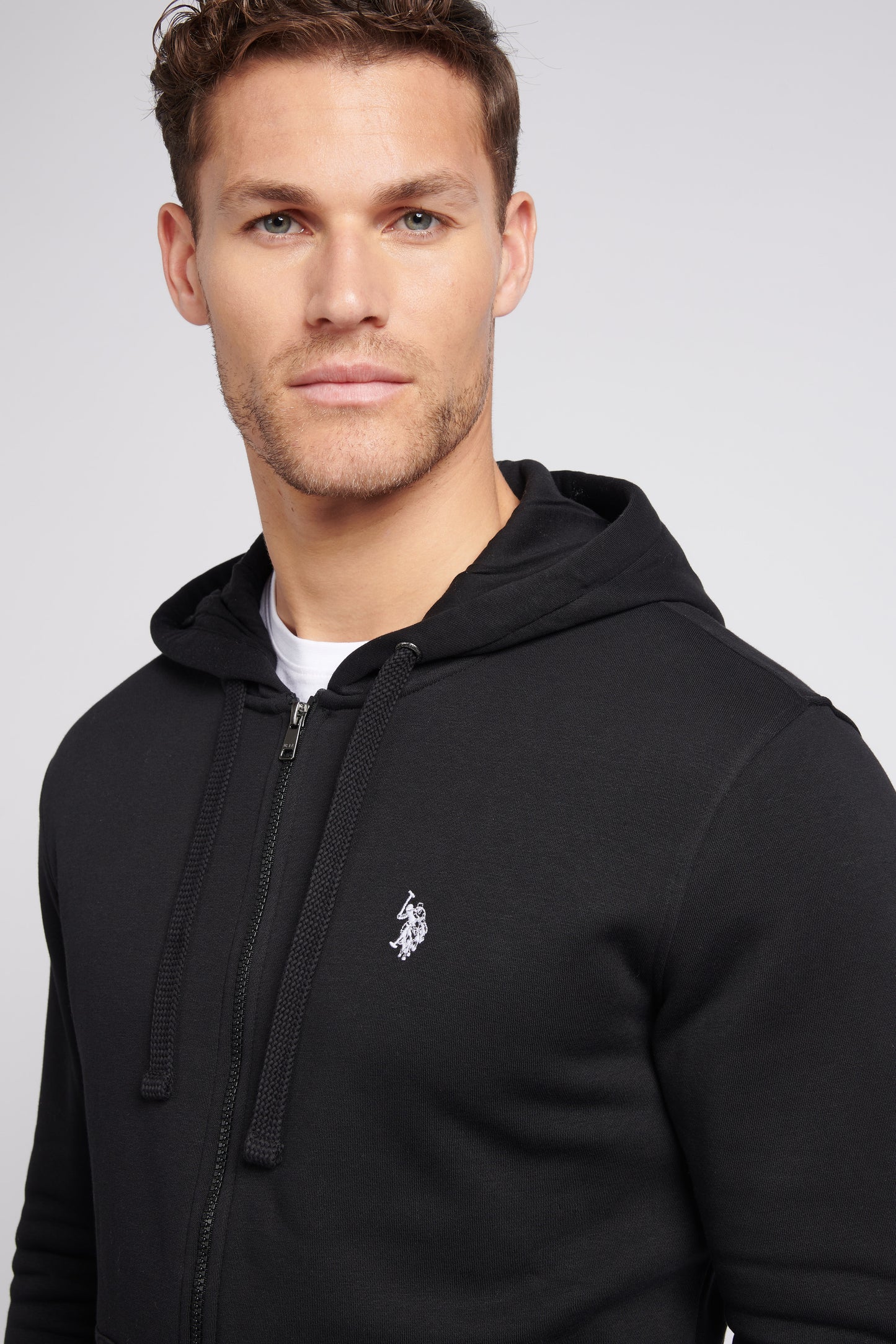 Mens Double Horsemen Zip Hoodie in Black Bright White DHM