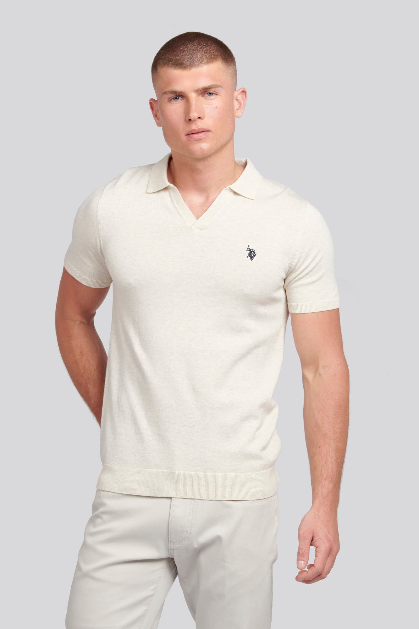 U.S. Polo Assn. Mens Regular Fit Combed Cotton Polo Shirt in Birch Marl