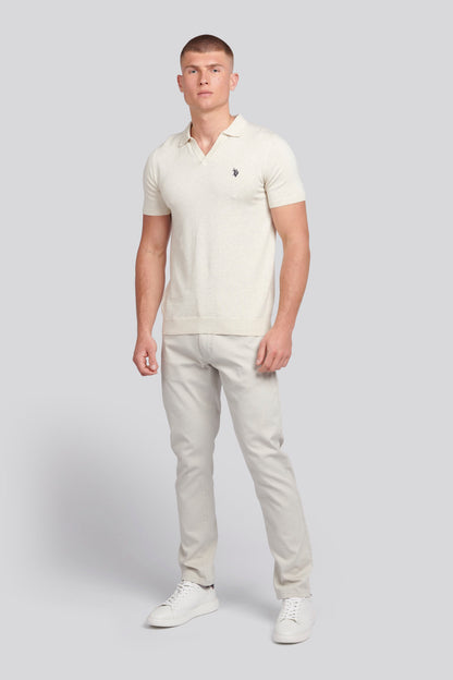 Mens Regular Fit Combed Cotton Polo Shirt in Birch Marl