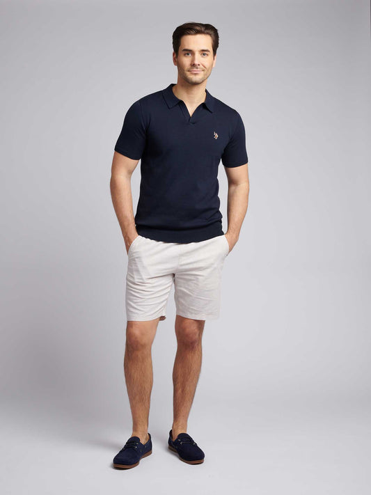 Mens Combed Cotton Revere Polo Shirt in Dark Sapphire Navy / Multi Coloured DHM
