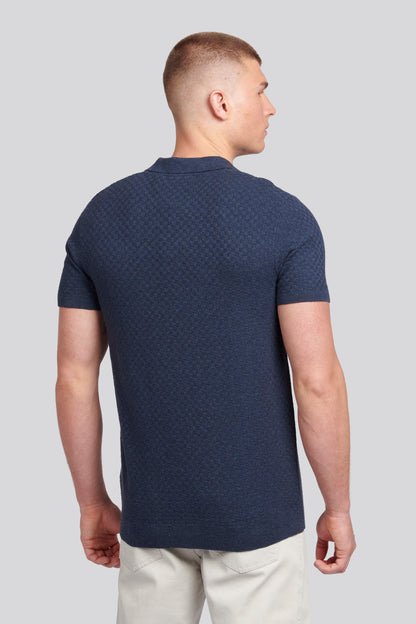 Mens Regular Fit Texture Knit Polo Shirt in Dark Sapphire Navy Marl