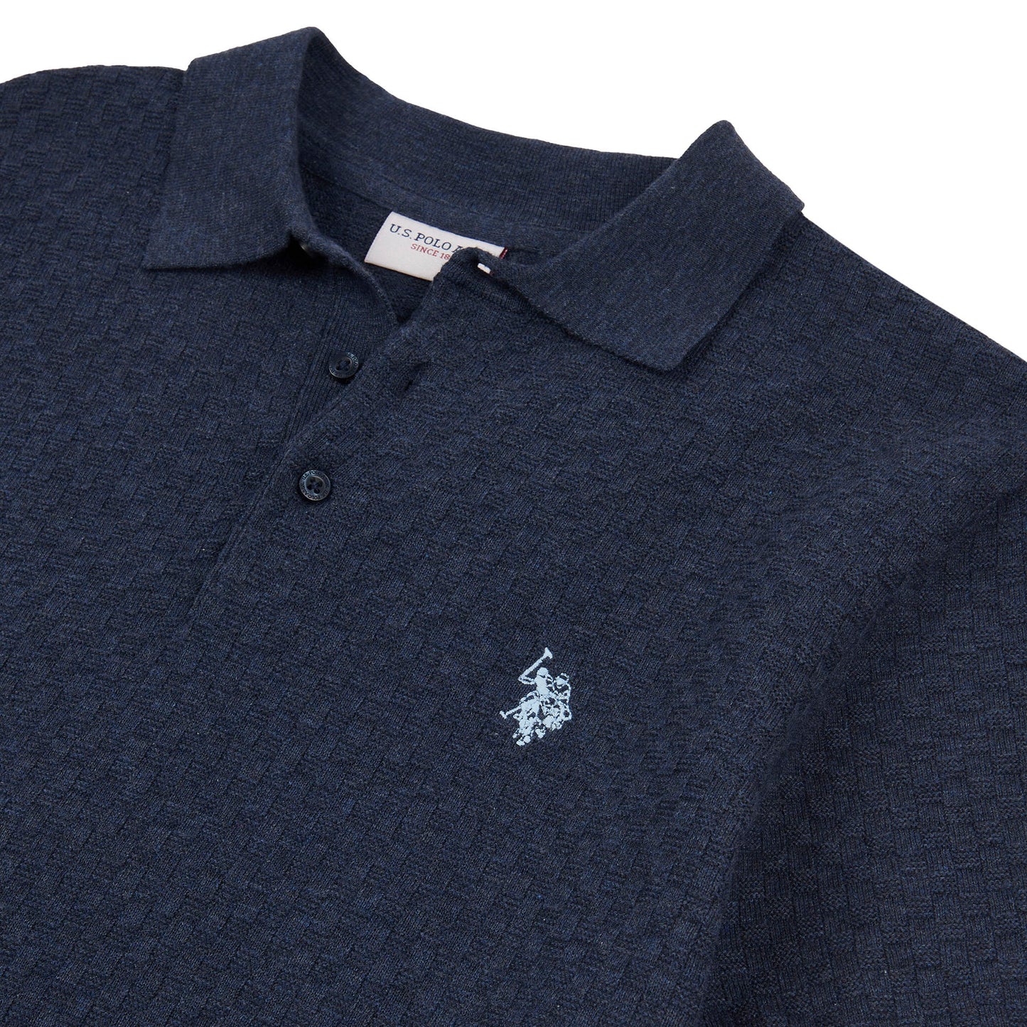 Mens Regular Fit Texture Knit Polo Shirt in Dark Sapphire Navy Marl