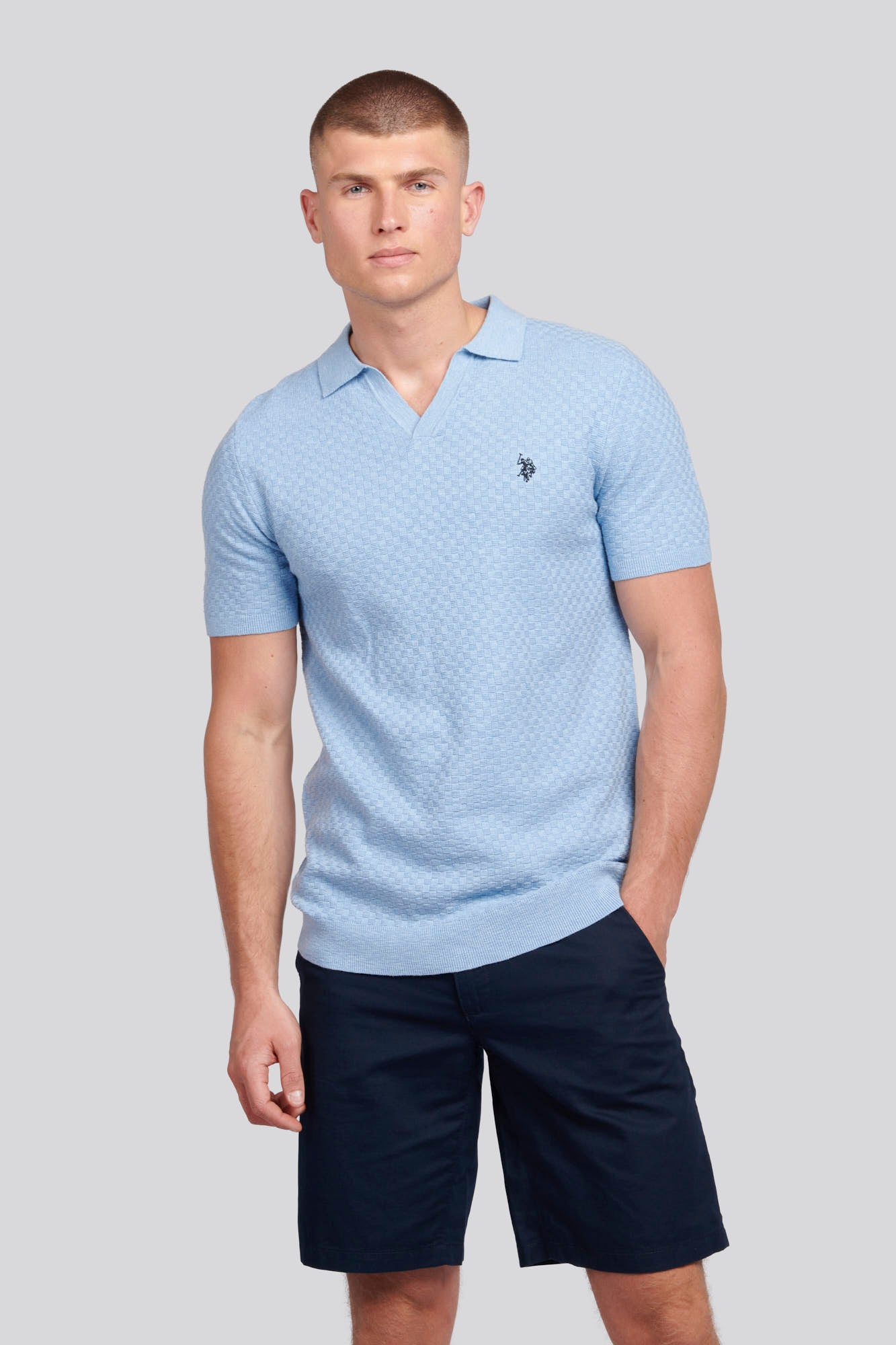 U.S. Polo Assn. Mens Regular Fit Revere Texture Knit Polo Shirt in Parisian Blue Marl