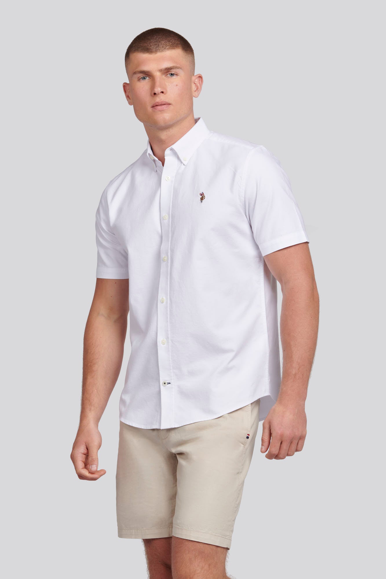 U.S. Polo Assn. Mens Short Sleeve Oxford Shirt in Bright White